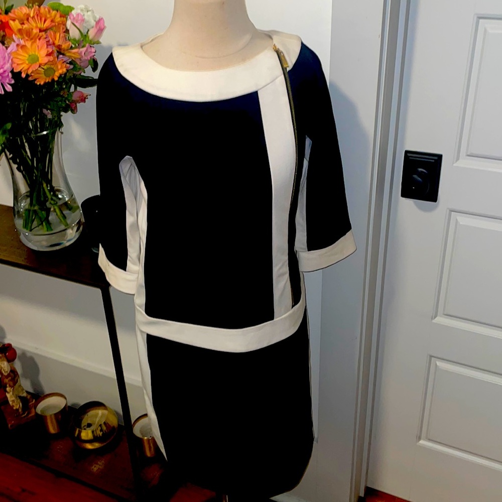 Ellen Tracy Black and White Shift Dress; Size 4